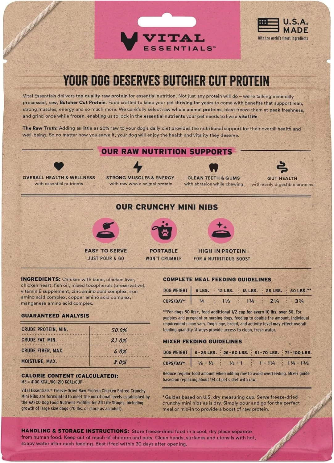غذای سگ Vital Essentials® با طعم مرغ، خشک شده انجمادی، تکه های کوچک ترد، 156 گرم