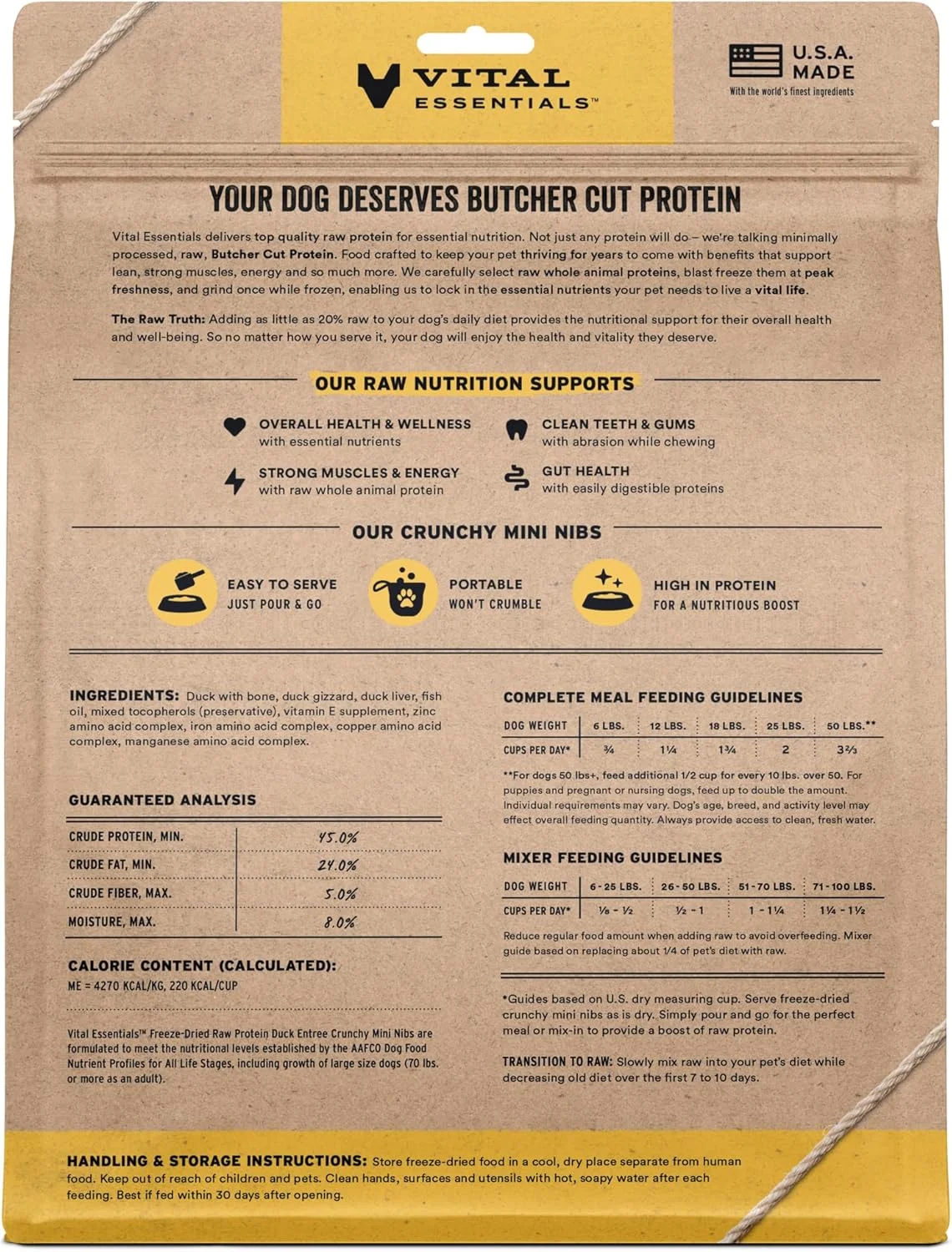 غذای سگ منجمد خشک شده با طعم اردک Vital Essentials®، غذای اصلی و مخلوط کننده، تکه های کوچک ترد، 708 گرم