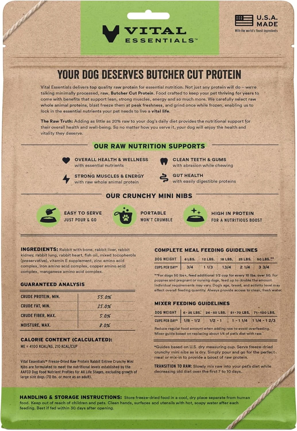 غذای سگ Vital Essentials® با گوشت خرگوش خام خشک شده و تکه های کوچک ترد، 396 گرم