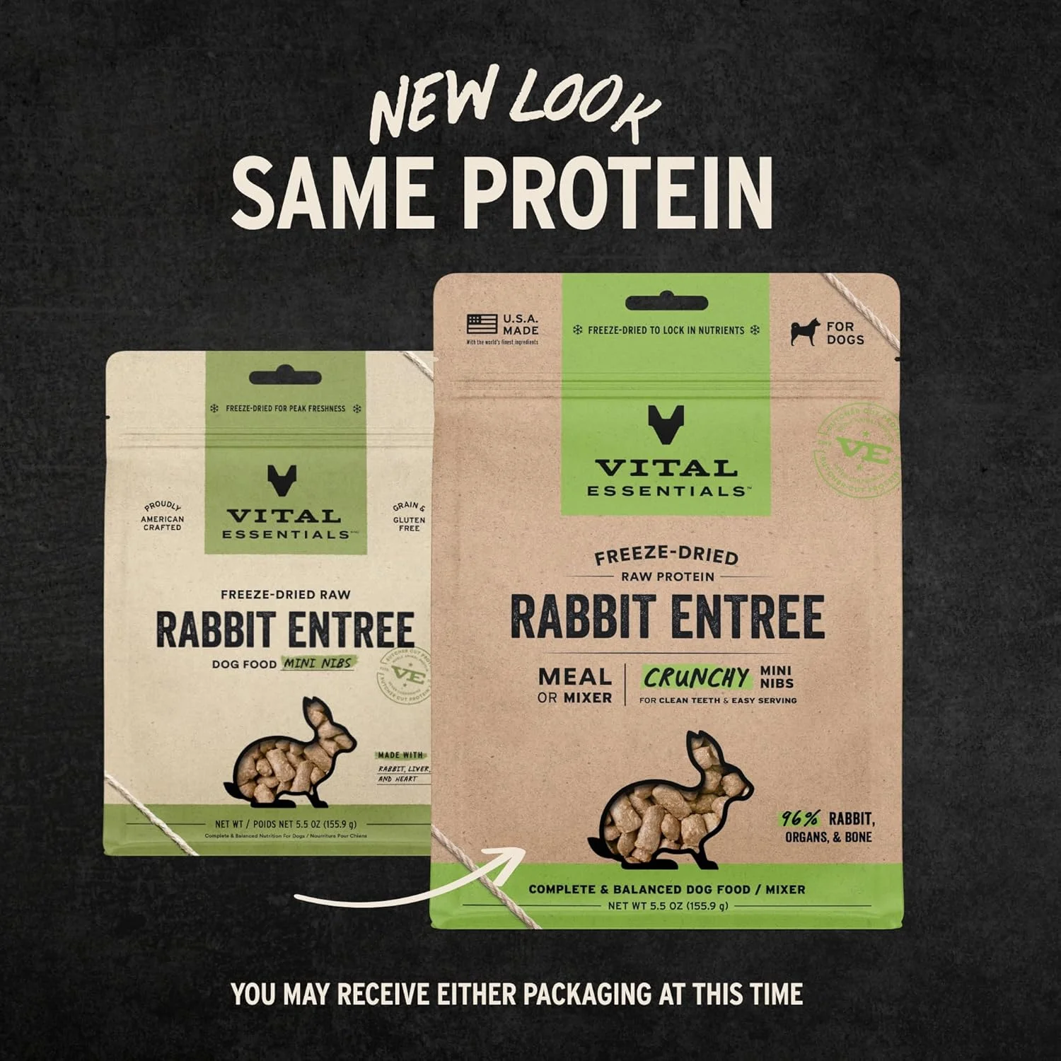 غذای سگ خشک شده انجمادی ویتال اسنشیالز، غذای خرگوش خام 5.5 اونس