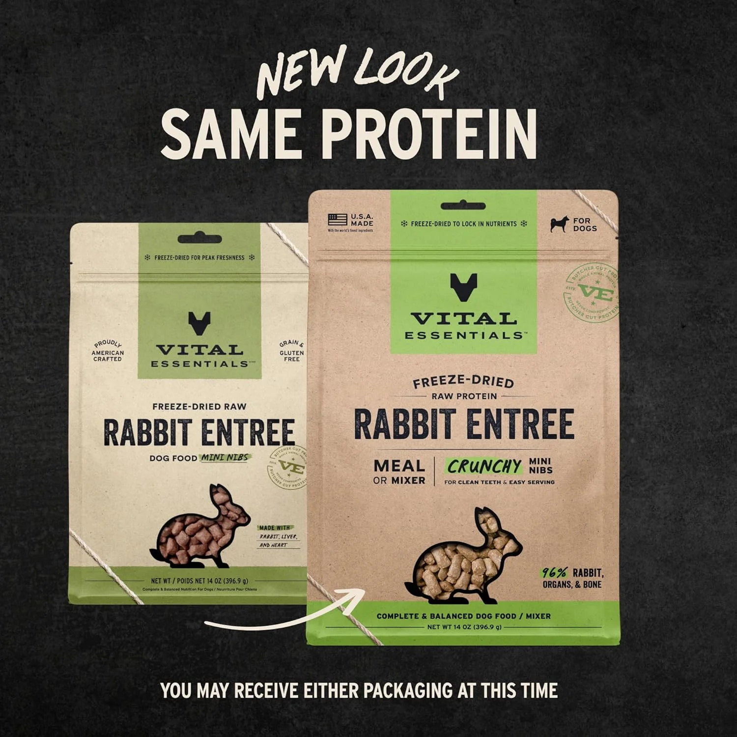 غذای سگ Vital Essentials® با گوشت خرگوش خام خشک شده و تکه های کوچک ترد، 396 گرم