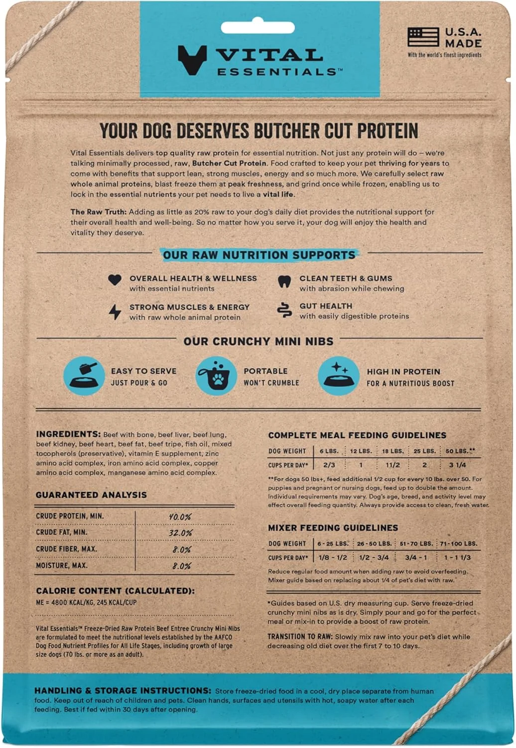 غذای سگ خشک شده انجمادی Vital Essentials، غذای اصلی تکه های کوچک گوشت گاو خام 396 گرم