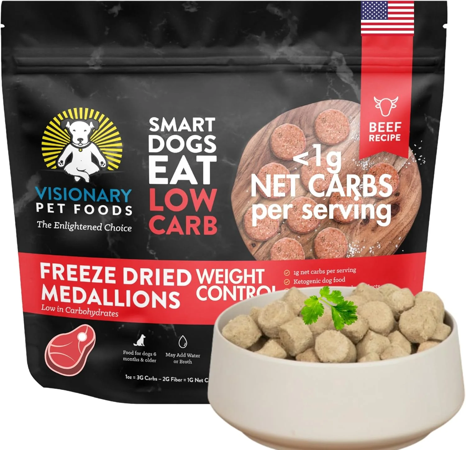 غذای سگ خشک شده انجمادی ویژنری پت فودز با طعم گوشت گاو – پروتئین بالا، کربوهیدرات کم، بدون غلات – دستور پخت طبیعی گوشت گاو برای تغذیه و هضم مطلوب سگ ها – 708 گرم