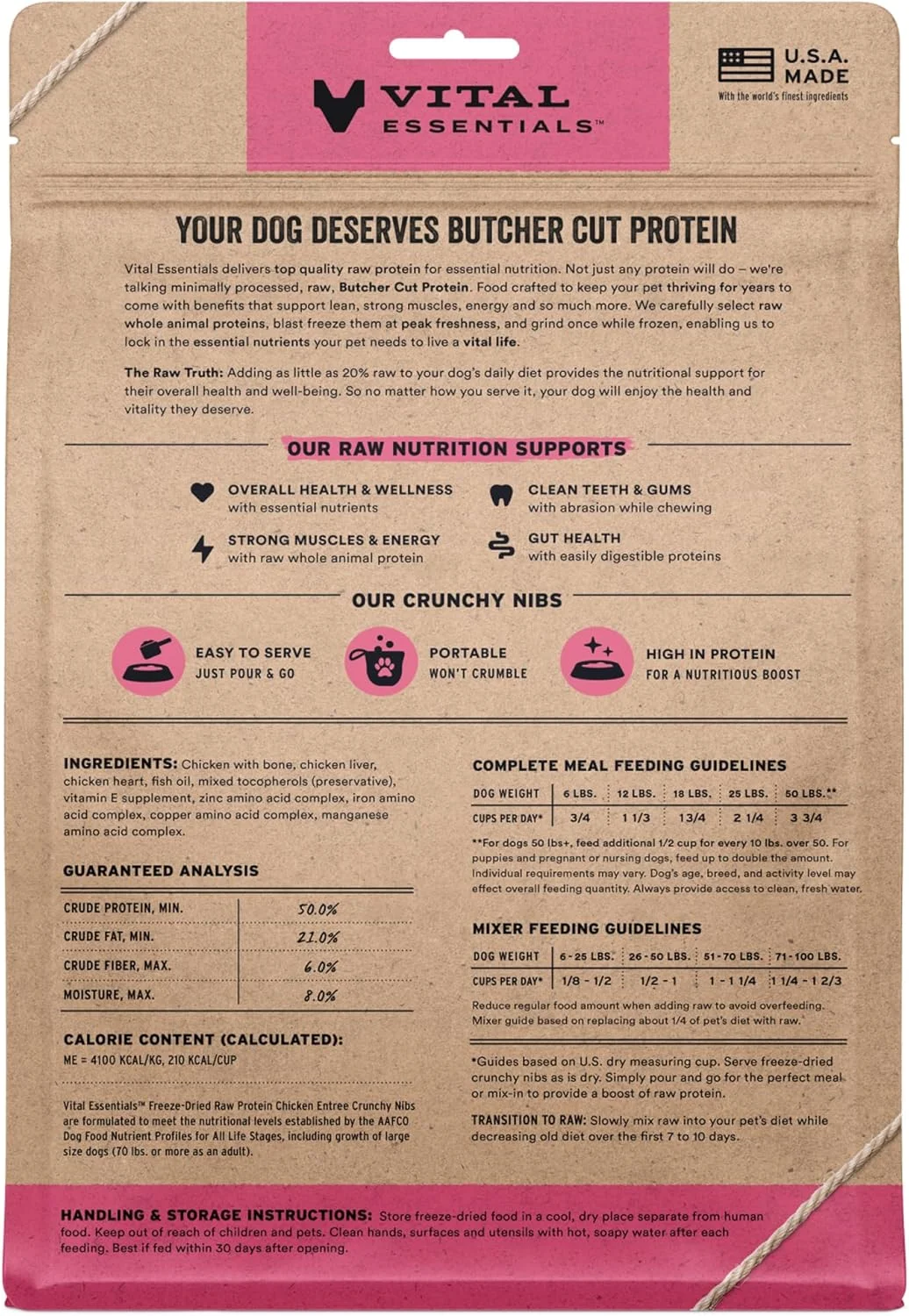 غذای سگ Vital Essentials® با مرغ خام خشک شده، غذای اصلی و مخلوط کن، تکه های ترد، 396 گرم