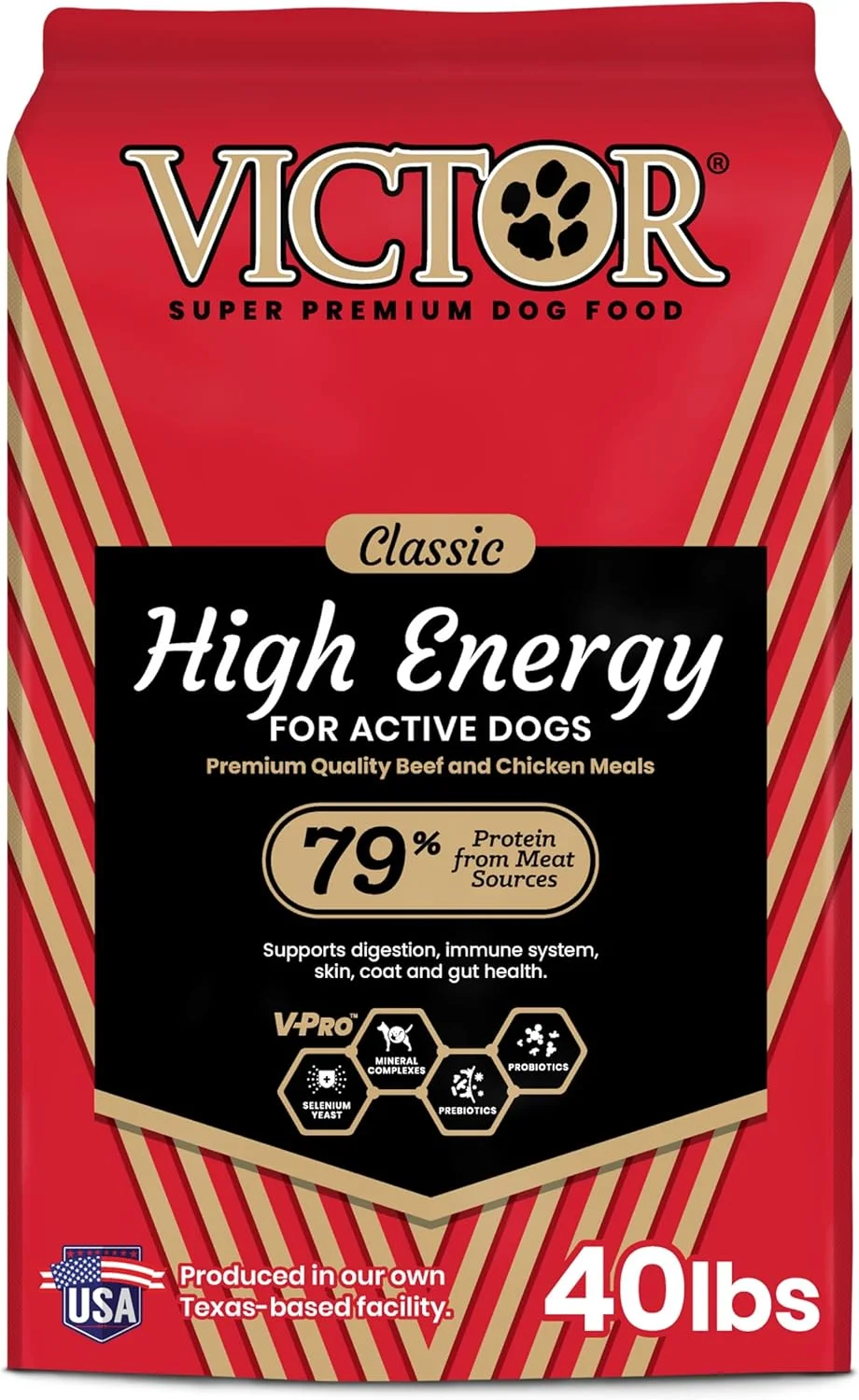 غذای خشک سگ سوپر پریمیوم ویکتور - غذای خشک پرانرژی برای سگ های فعال - غذای بدون گلوتن با پروتئین گوشت گاو و مرغ برای سگ های ورزشی - مناسب برای همه نژادها و تمام مراحل زندگی، 18 کیلوگرمی