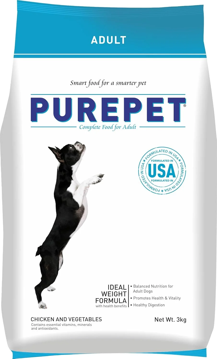 غذای خشک سگ بالغ Purepet، مرغ و سبزیجات، 3 کیلوگرم | تغذیه کامل، ویتامین ها و مواد معدنی ضروری، تقویت ایمنی و هضم، پشتیبانی از رشد استخوان و عضله