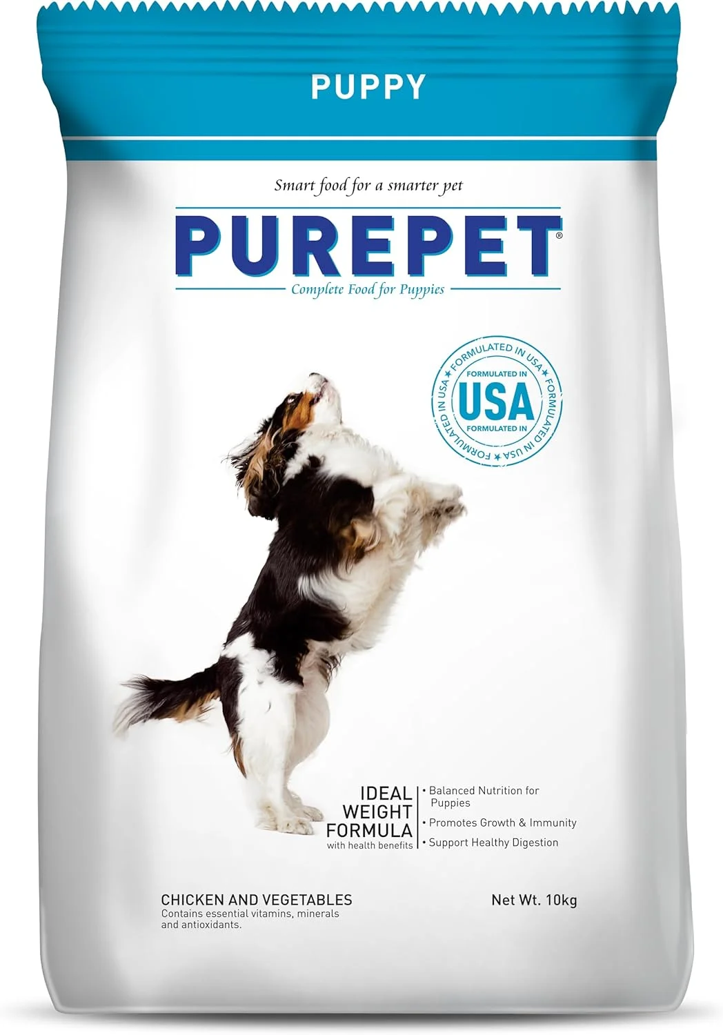 غذای خشک سگ بچه Purepet، مرغ و سبزیجات، 10 کیلوگرم | DHA برای رشد مغز، پروتئین بالا برای رشد استخوان و مفاصل، تقویت رشد عضلات، تغذیه کامل، تقویت ایمنی و هضم