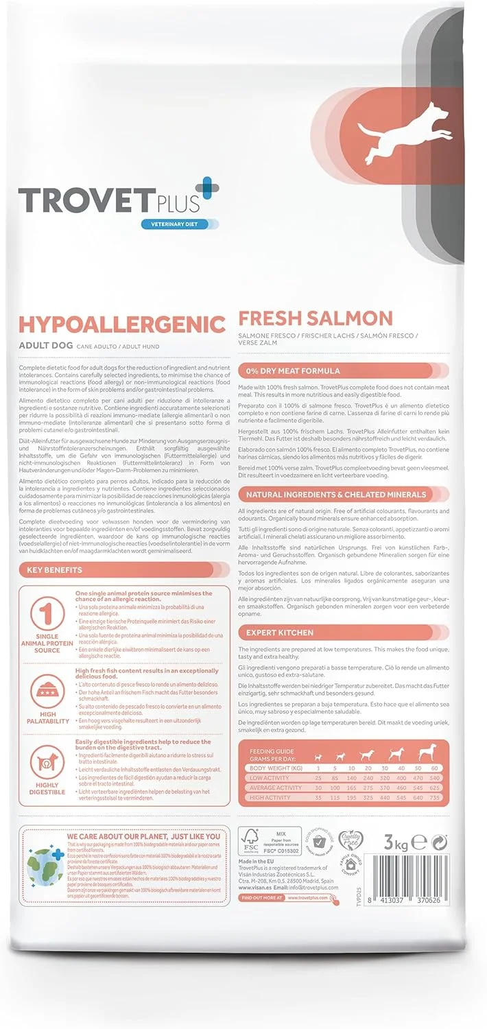 غذای خشک سگ بالغ Trovet Plus Hypoallergenic Salmon Veterinary Diets وزن 10 کیلوگرم