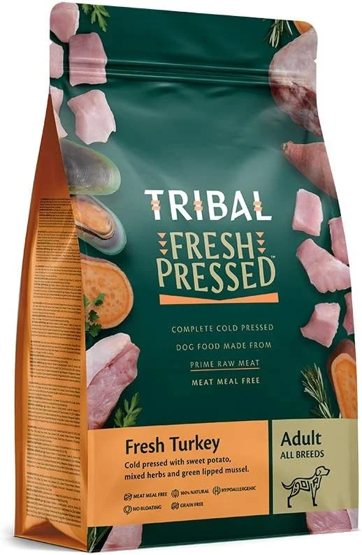 غذای خشک سگ بالغ با طعم بوقلمون تازه Tribal Fresh Pressed وزن ۲.۵ کیلوگرم