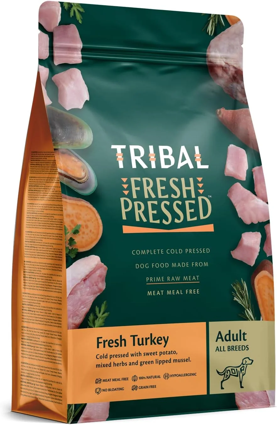 غذای خشک سگ بالغ با طعم بوقلمون Tribal Fresh Pressed Complete Fresh وزن 12 کیلوگرم