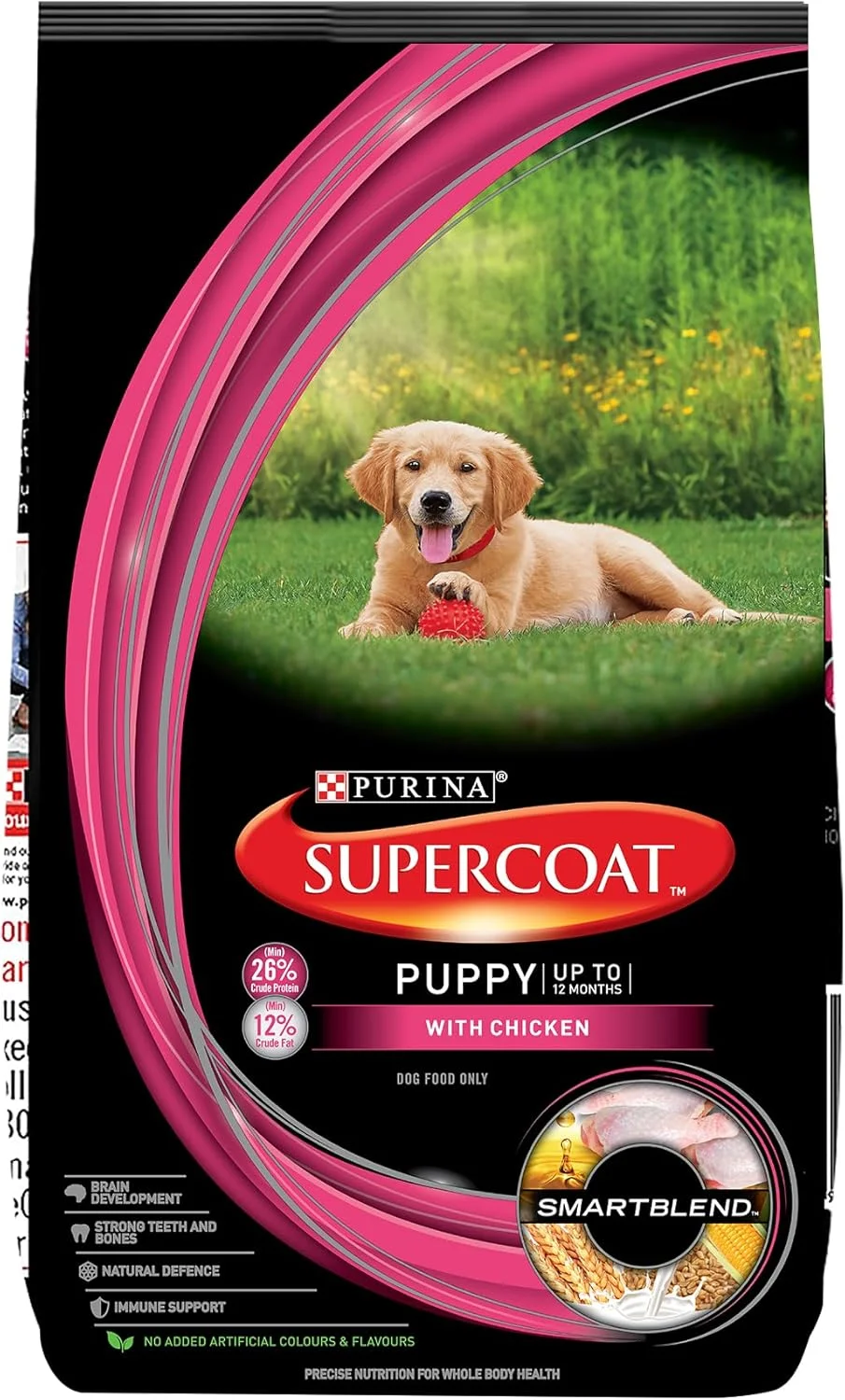 غذای خشک سگ بچه گربه پورینا سوپرکوت، تا 12 ماهگی، با طعم مرغ، ترکیب هوشمند تغذیه دقیق برای سلامت کل بدن، بدون رنگ و طعم دهنده مصنوعی، کیسه 10 کیلوگرمی