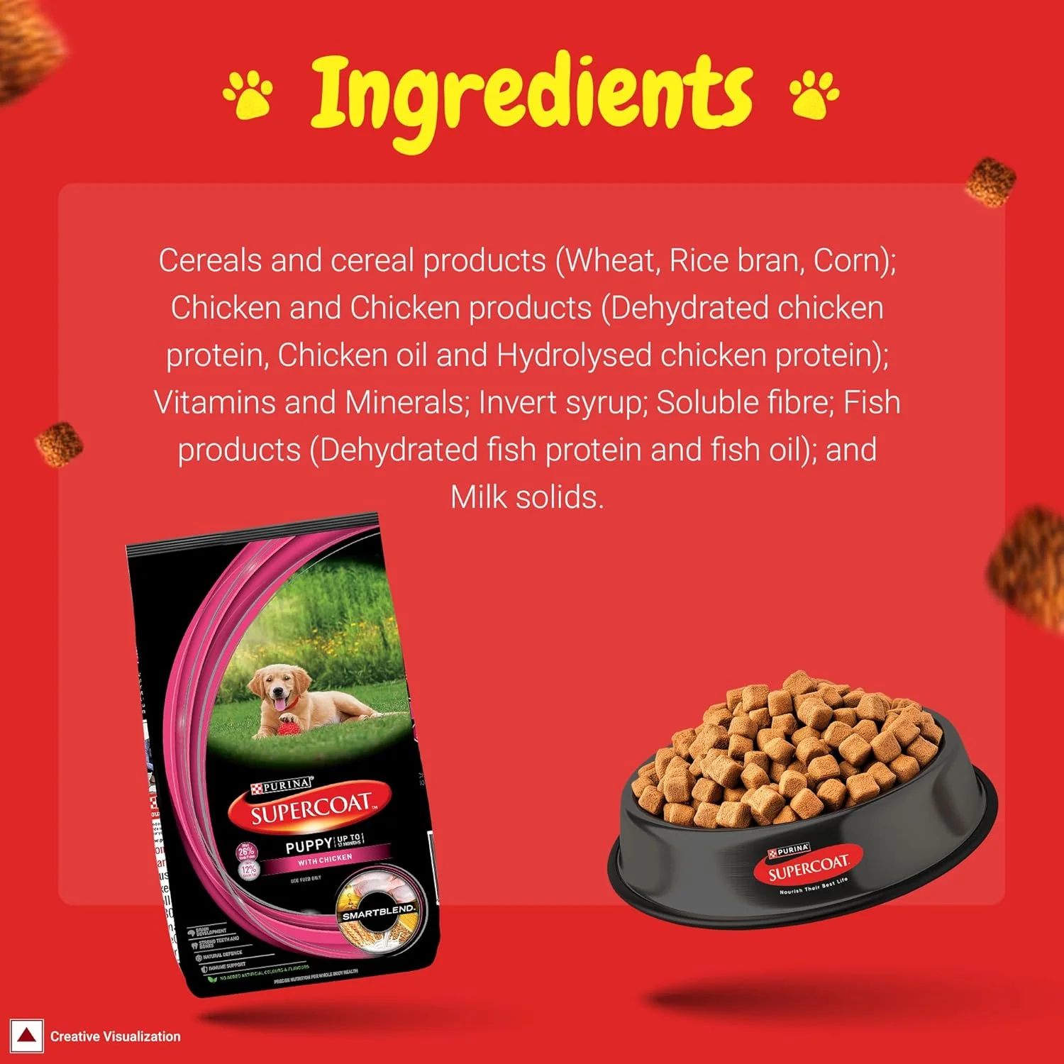 غذای خشک سگ بچه گربه پورینا سوپرکوت، تا 12 ماهگی، با طعم مرغ، ترکیب هوشمند تغذیه دقیق برای سلامت کل بدن، بدون رنگ و طعم دهنده مصنوعی، کیسه 10 کیلوگرمی