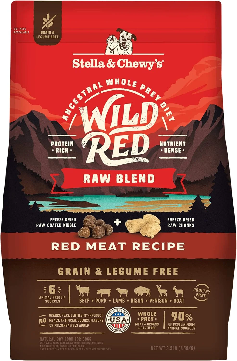 غذای خشک سگ Stella & Chewy's Wild Red Raw Blend Kibble - بدون غلات، غنی از پروتئین - دستور پخت گوشت قرمز، کیسه 3.5 پوندی