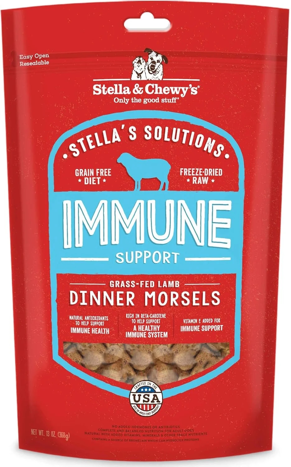 غذای سگ استلا و چوی، تکه های غذای خام خشک شده با طعم بره، تقویت کننده سیستم ایمنی، 368 گرم