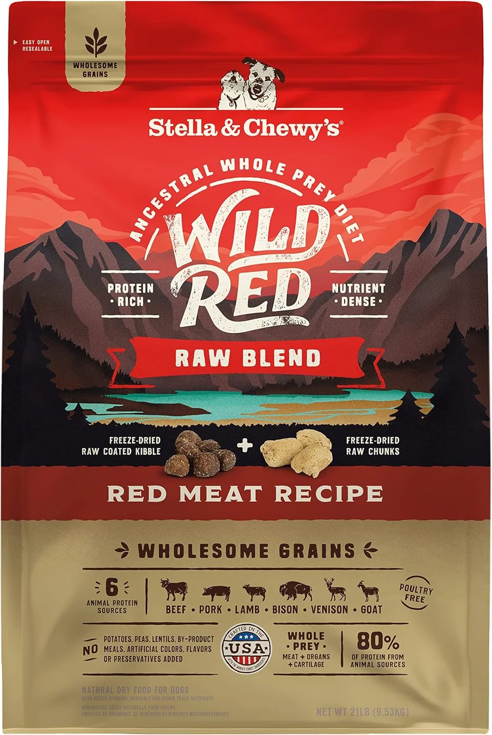غذای خشک سگ Stella & Chewy's Wild Red، ترکیبی از مواد خام، پروتئین بالا، غلات کامل، دستور پخت گوشت قرمز، کیسه 21 پوندی غذای خشک سگ Stella & Chewy's Wild Red، ترکیبی از مواد خام، پروتئین بالا، غلات کامل، دستور پخت گوشت قرمز، کیسه 21 پوندی