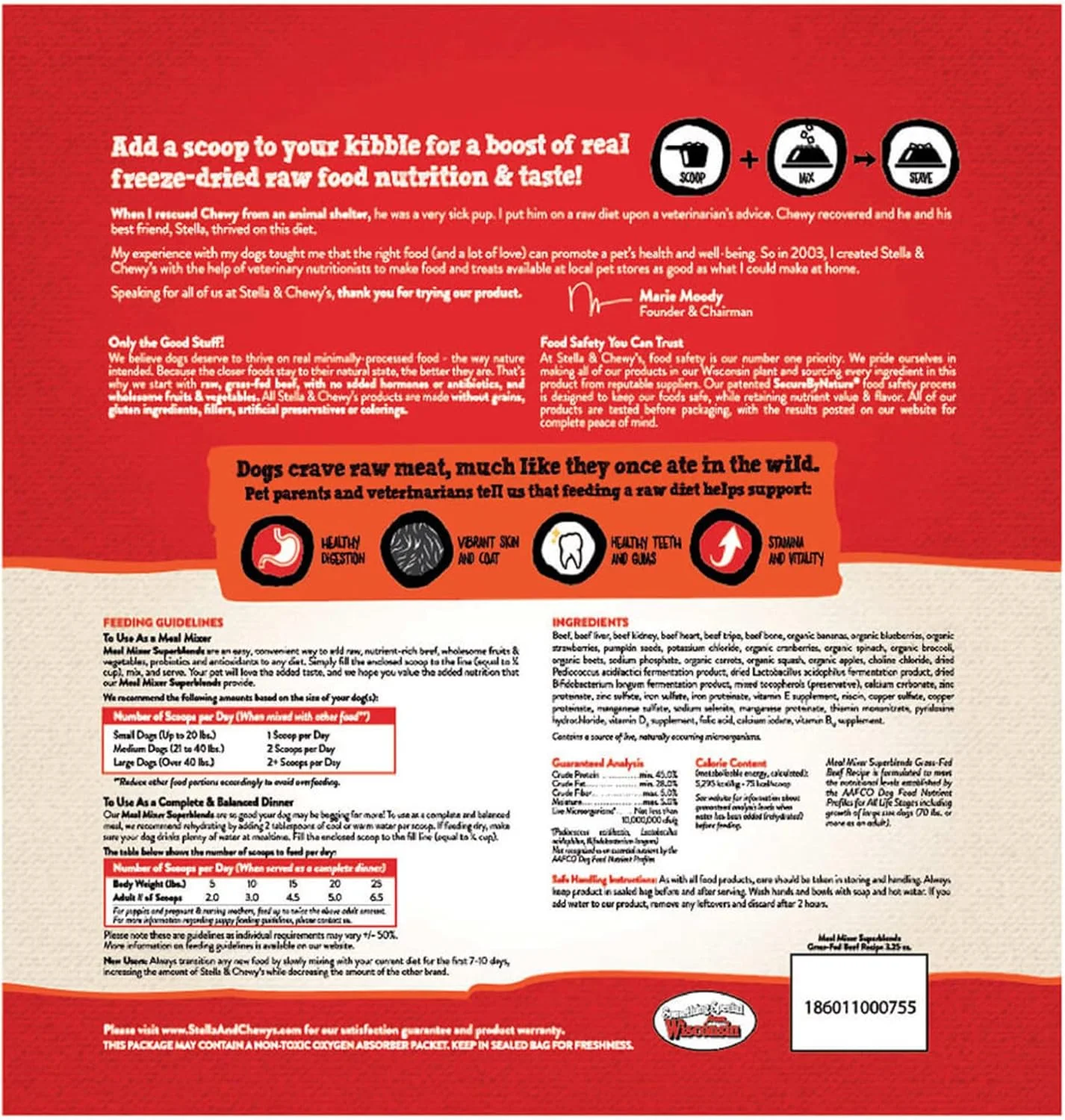 مکمل غذایی سگ استلا و چوی، مخلوط گوشت گاو تغذیه شده با علف خام خشک شده - مکمل غذای سگ SuperBlends - بدون غلات، دستور پخت غنی از پروتئین - بسته 3.25 اونسی