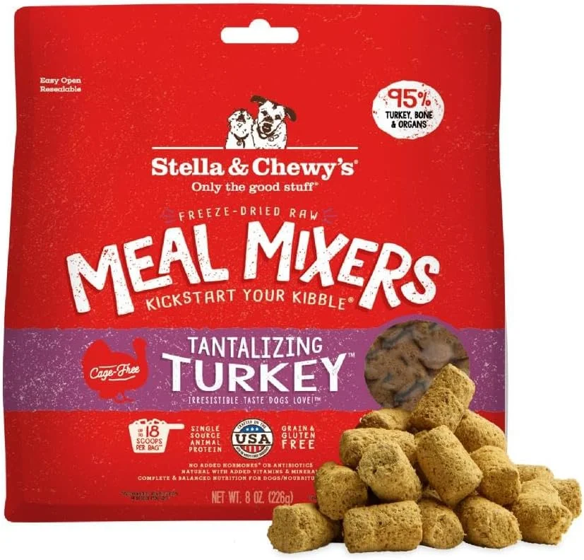 مکمل غذایی سگ طعم بوقلمون Stella & Chewy's، غذای خشک شده با انجماد برای نژادهای کوچک و بزرگ - بدون غلات، دستور پخت غنی از پروتئین - بسته 226 گرمی مکمل غذایی سگ طعم بوقلمون Stella & Chewy's، غذای خشک شده با انجماد برای نژادهای کوچک و بزرگ - بدون غلات، دستور پخت غنی از پروتئین - بسته 226 گرمی