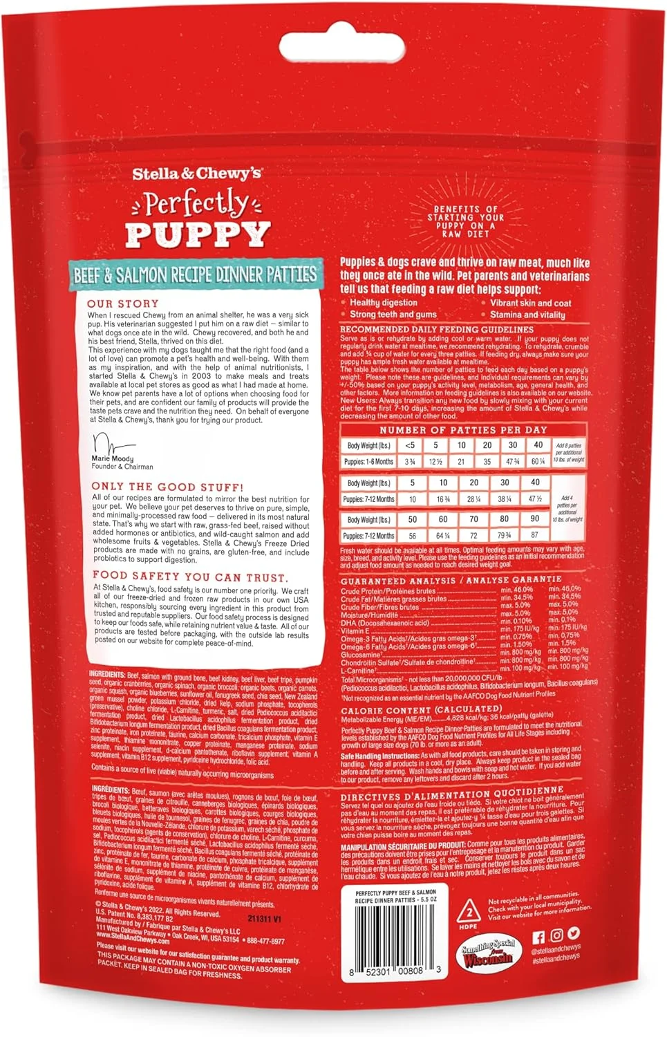 استلا و جویز پتی های غذای خام خشک شده - ساخته شده برای توله سگ ها - بدون غلات، سرشار از پروتئین، دستور پخت عالی گوشت گاو و ماهی سالمون برای توله سگ - بسته 156 گرمی