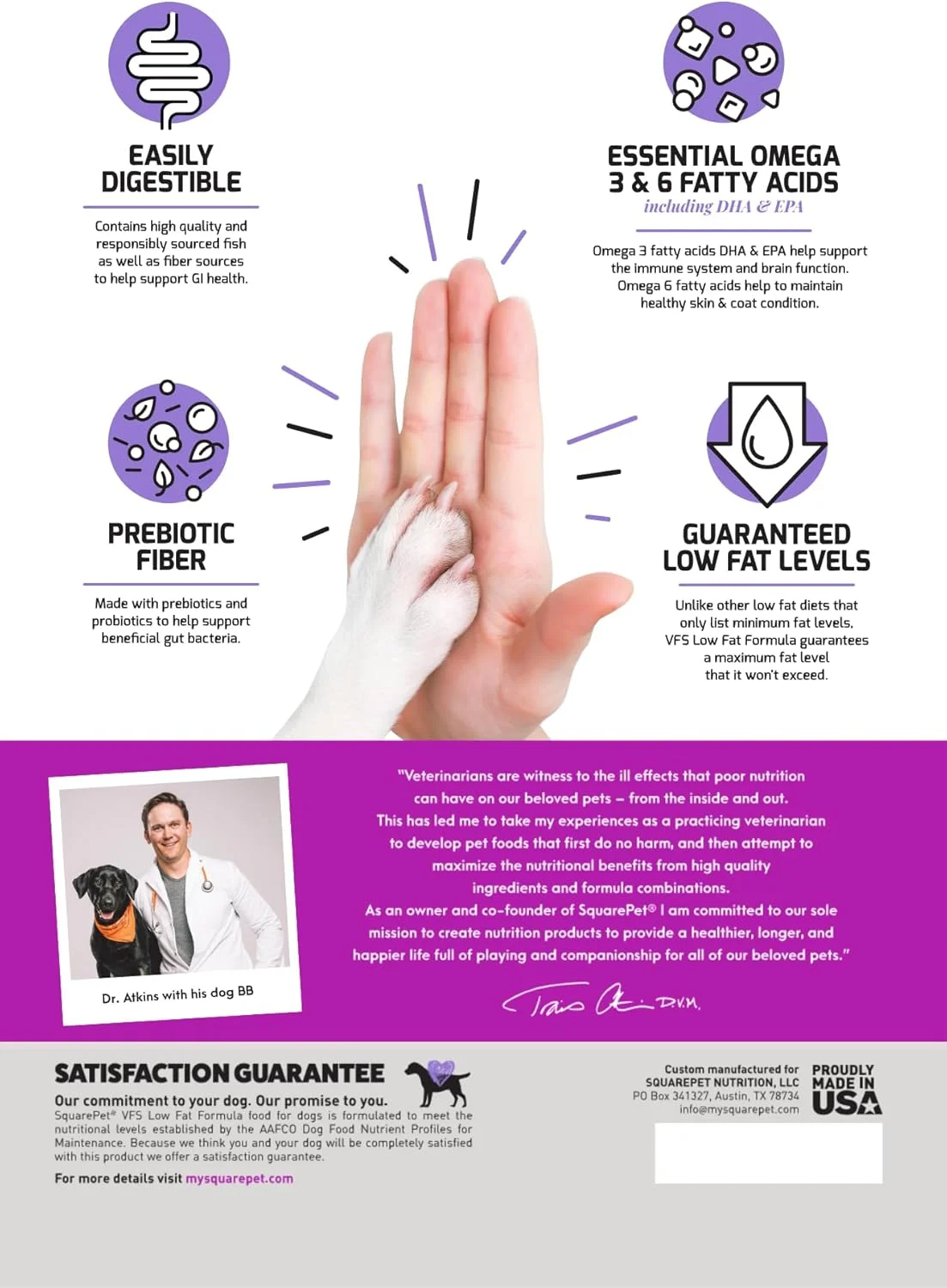 غذای خشک سگ SquarePet VFS کم چرب با ماهی سفید، بسیار قابل هضم، 22 پوند غذای خشک سگ SquarePet VFS کم چرب با ماهی سفید، بسیار قابل هضم، 22 پوند