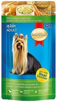 غذای سگ پاکتی SmartHeart - مرغ دودی با سبزیجات، 130 گرم | غذای مرطوب مغذی سگ برای سگ های بالغ | غذای خوشمزه و متعادل