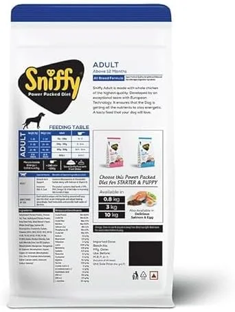 غذای خشک سگ بالغ اسنیفی - 800 گرم | مرغ و تخم مرغ واقعی، رژیم غذایی پر پروتئین برای همه نژادها | غذای بدون گلوتن برای سگ ها