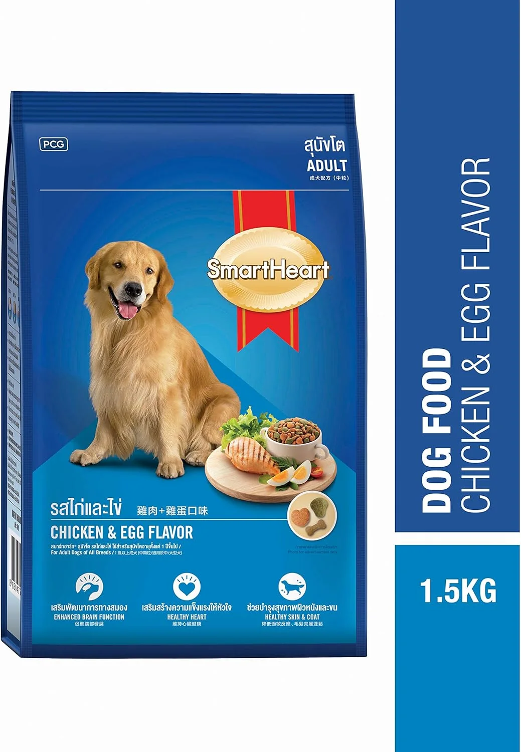 غذای خشک سگ بالغ SmartHeart با طعم مرغ و تخم مرغ، 1.5 کیلوگرم