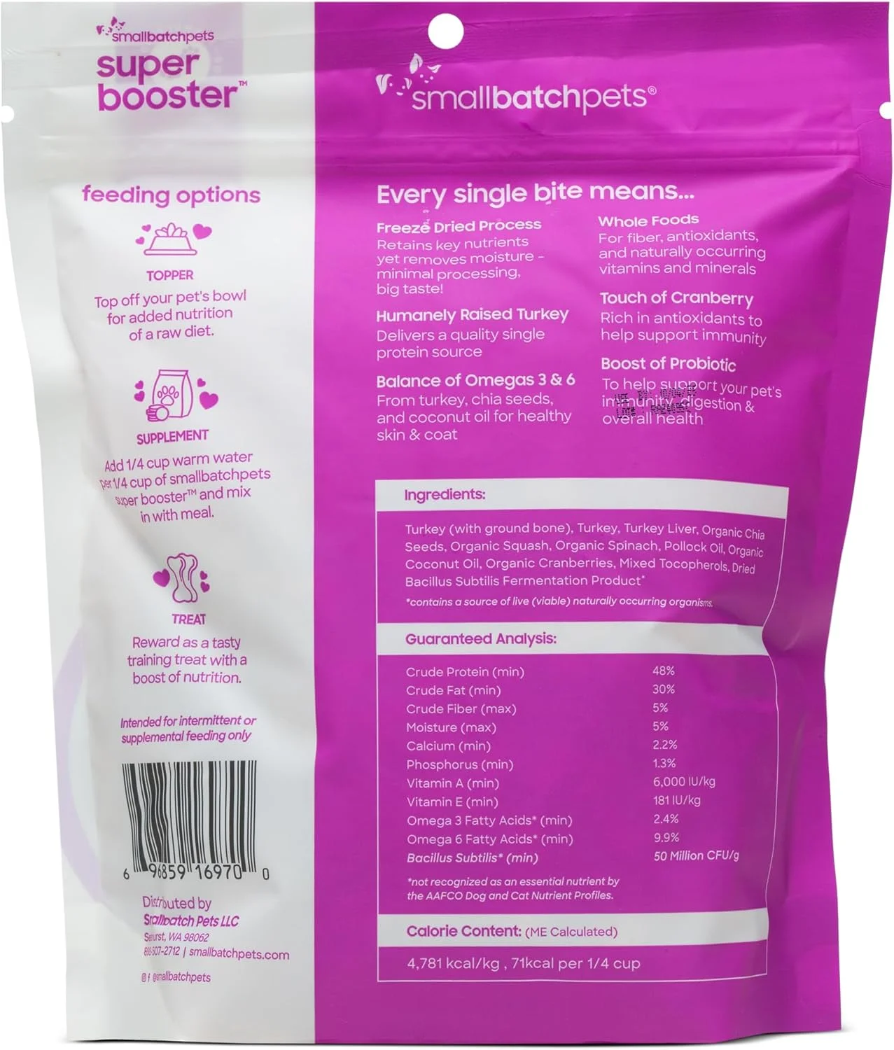 تشویقی سگ اسمال بچ، تکه های بوقلمون سوپرفود خشک شده انجمادی برای سگ و گربه، پروبیوتیک، مواد ارگانیک، پروتئین بالا، تشویقی و مکمل غذایی سالم بدون غلات، ساخت آمریکا، بسته 7 اونسی