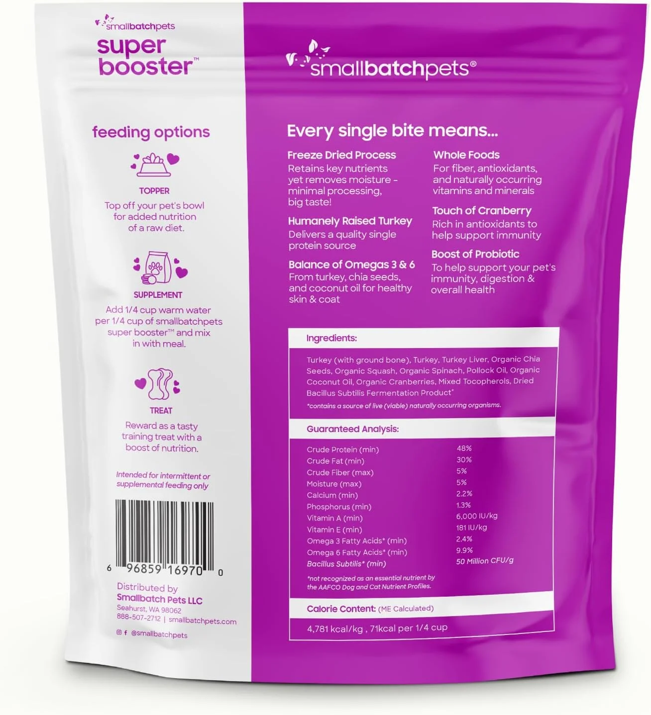 تشویقی سگ اسمال بچ، تکه های بوقلمون سوپرفود خشک شده انجمادی برای سگ و گربه، پروبیوتیک، مواد ارگانیک، پروتئین بالا، تشویقی و مکمل غذایی سالم بدون غلات، ساخت آمریکا، بسته 7 اونسی