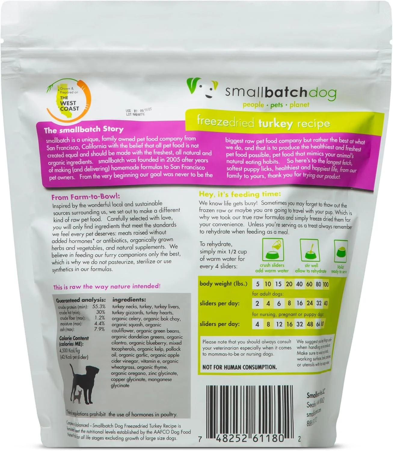 غذای خام منجمد شده با کیفیت عالی سگ Smallbatch Pets، دستور پخت بوقلمون، 396 گرم، ساخت آمریکا، محصولات ارگانیک، گوشت با پرورش انسانی، پتی های هیدراته و آماده سرو، پروتئین تک منبع، سالم