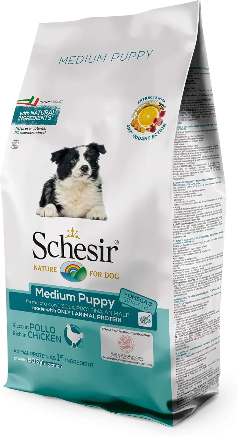 غذای خشک سگ نژاد متوسط Schesir با طعم مرغ، مخصوص توله سگ های نژاد متوسط ۱۲ کیلوگرمی