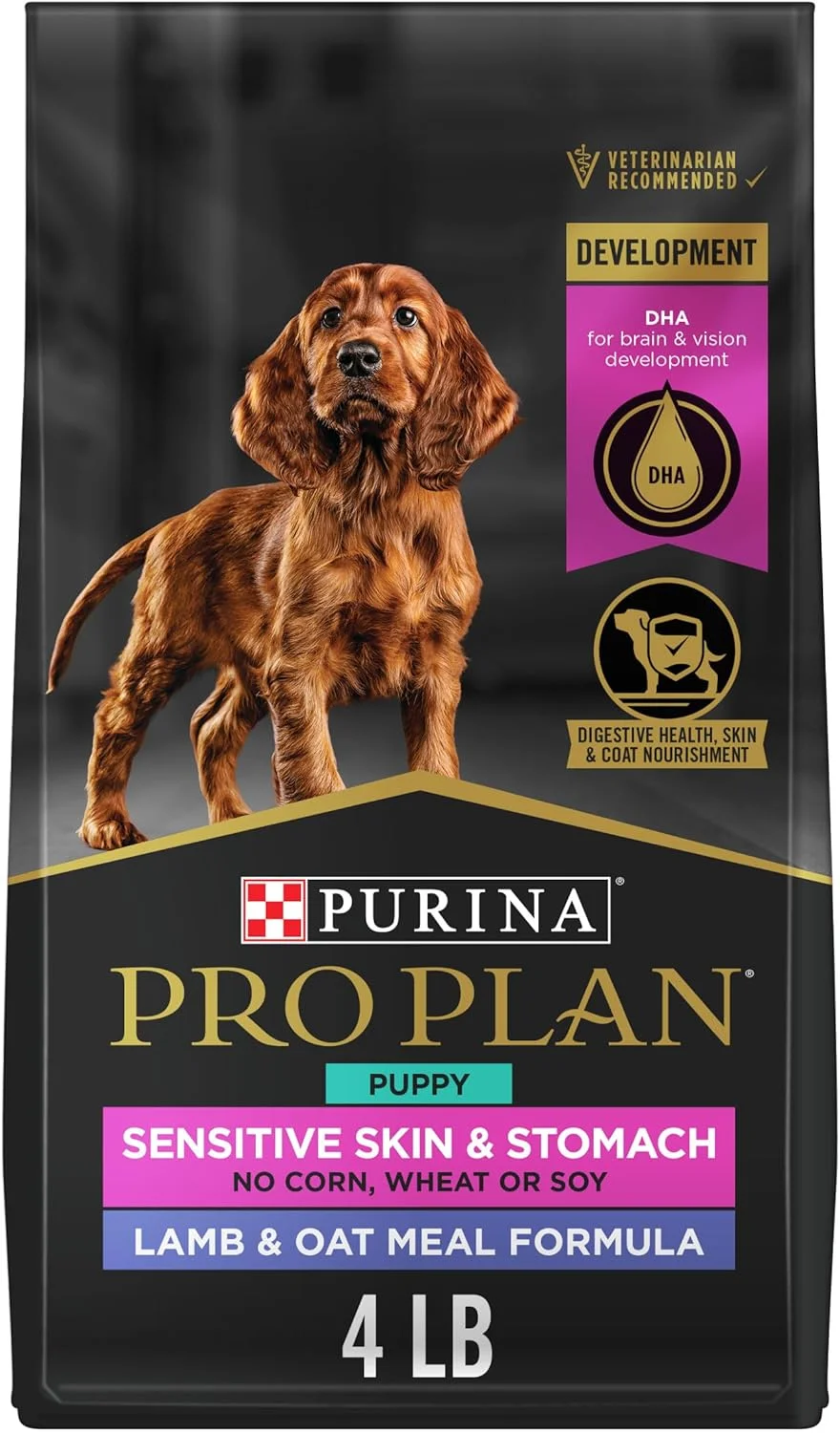 غذای خشک توله سگ Purina Pro Plan برای پوست و معده حساس با پروبیوتیک، فرمول بره و جو دوسر - کیسه 4 پوندی
