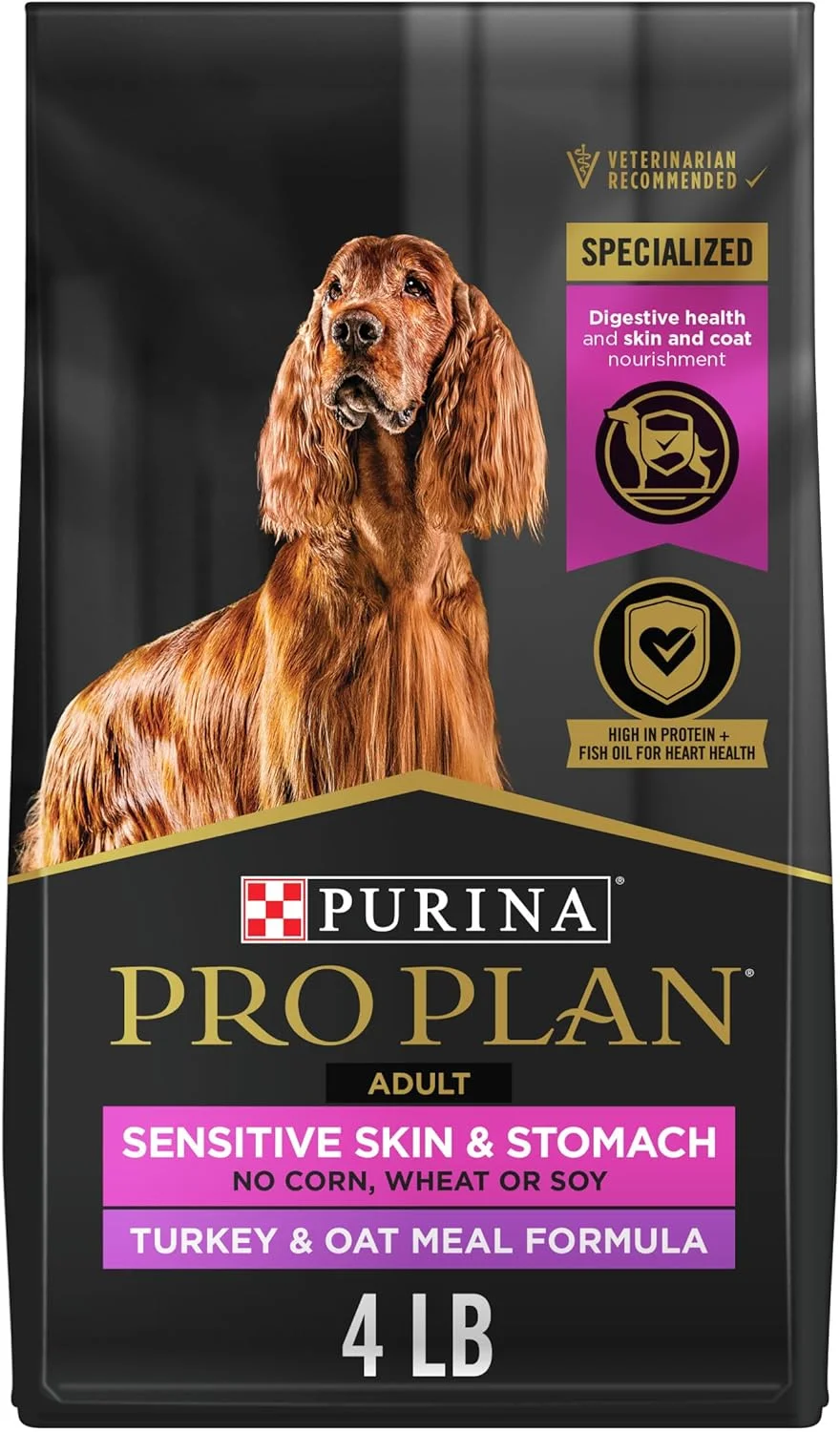 غذای خشک سگ با پوست و معده حساس Purina Pro Plan با پروبیوتیک، فرمول بوقلمون و جو دوسر - کیسه 4 پوندی