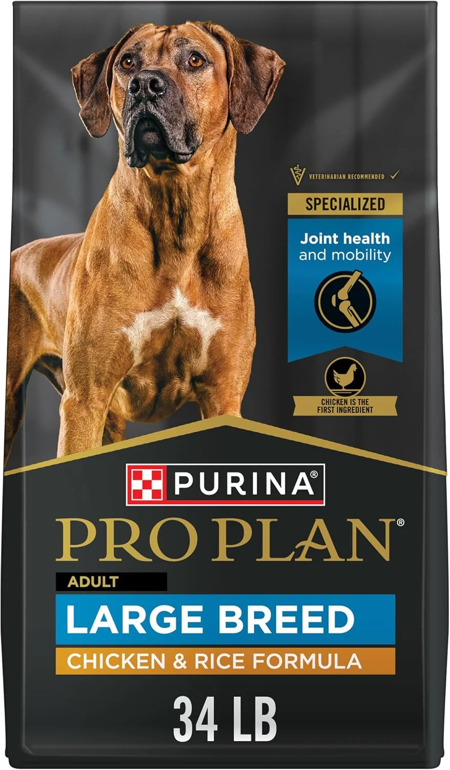 غذای خشک سگ نژاد بزرگ Purina Pro Plan با پروتئین بالا، سلامت دستگاه گوارش، فرمول مرغ و برنج - کیسه 34 پوندی