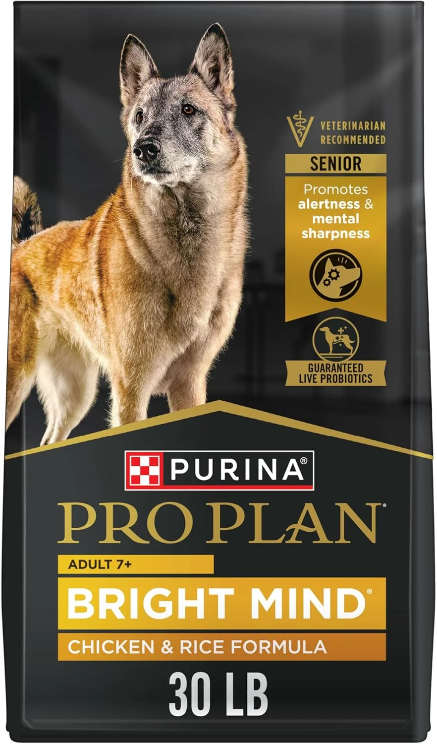 غذای خشک سگ مسن Purina Pro Plan با پروبیوتیک، فرمول مرغ و برنج Bright Mind 7+ - کیسه 30 پوندی
