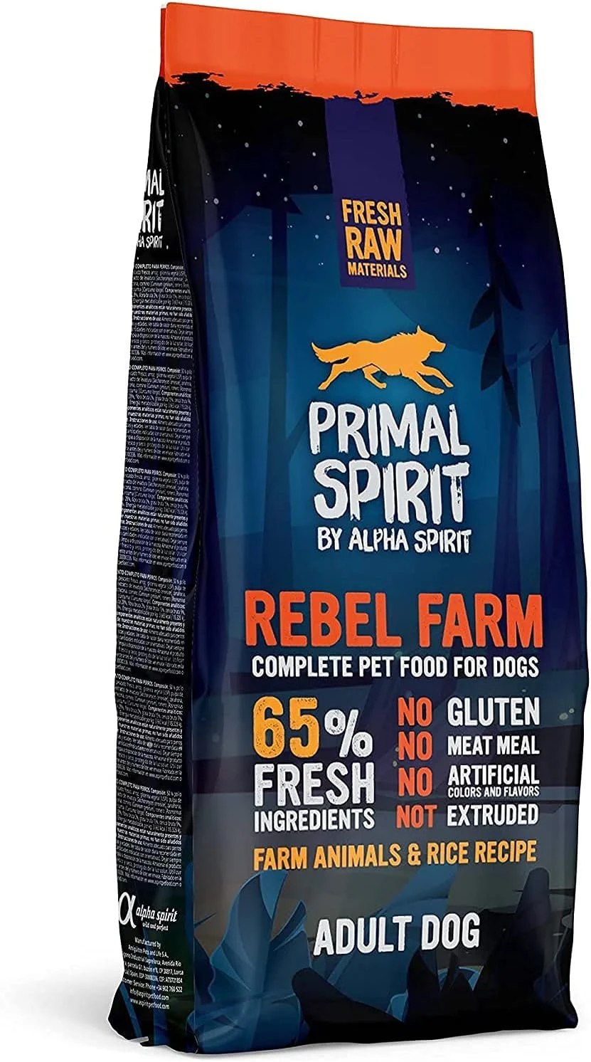 غذای خشک سگ آلفا اسپریت پریمال ریبل فارم، حاوی 65% گوشت تازه، بدون غلات، 12 کیلوگرم