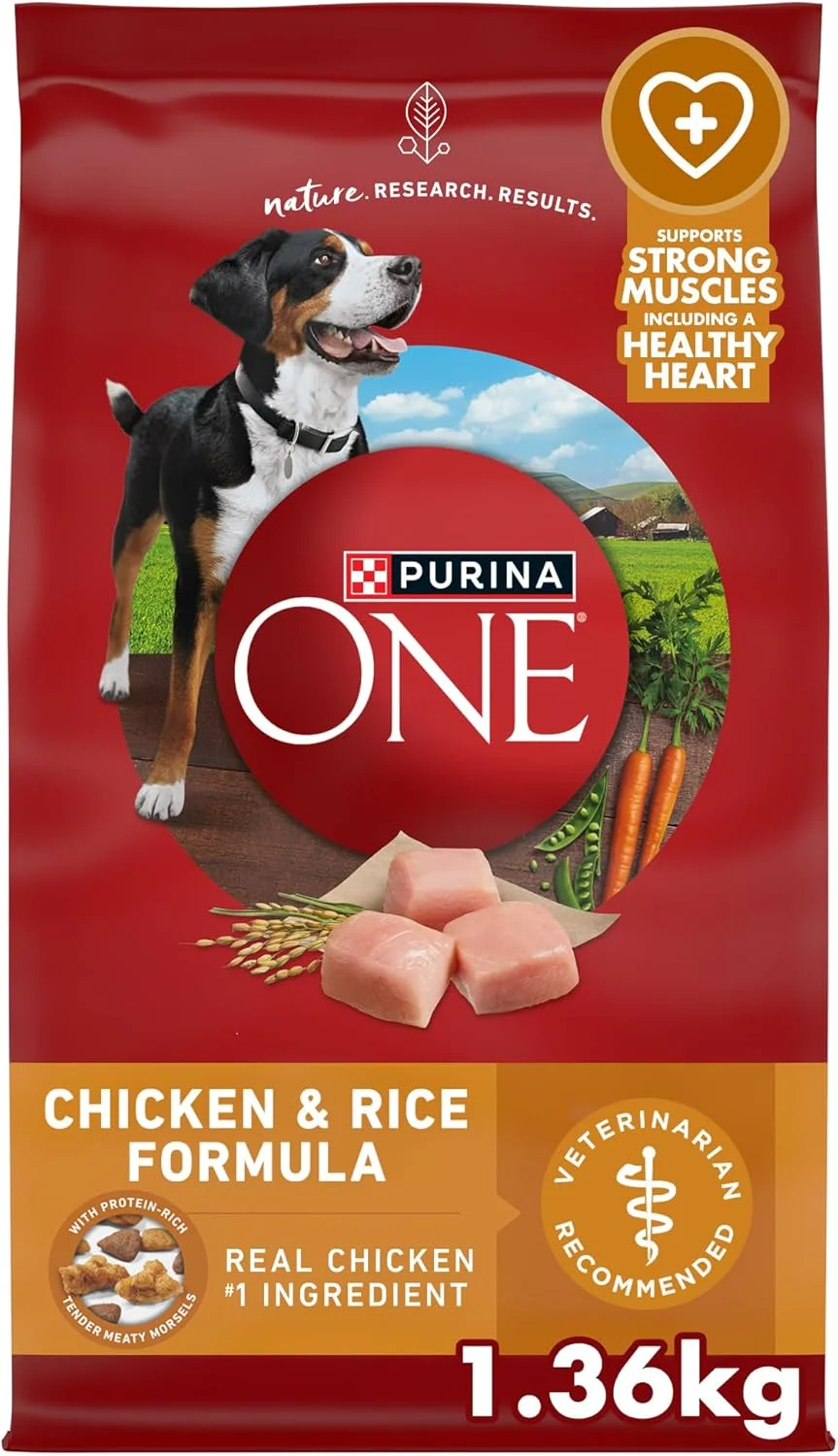 غذای خشک سگ بالغ پورینا وان، فرمول مرغ و برنج، (بسته 1.36 کیلوگرمی)