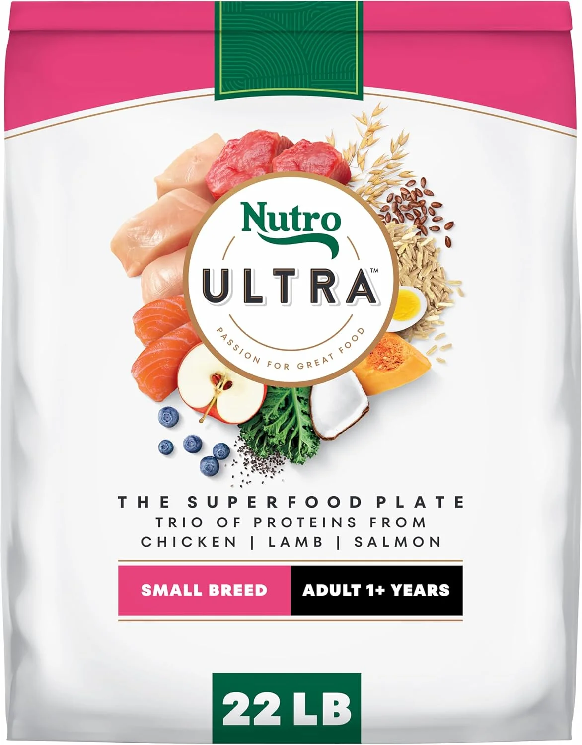 غذای خشک سگ نژاد کوچک بزرگسال نوترا اولترا، با پروتئین مرغ، بره و ماهی سالمون، کیسه 22 پوندی