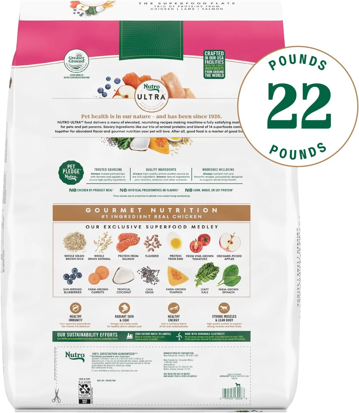 غذای خشک سگ نژاد کوچک بزرگسال نوترا اولترا، با پروتئین مرغ، بره و ماهی سالمون، کیسه 22 پوندی