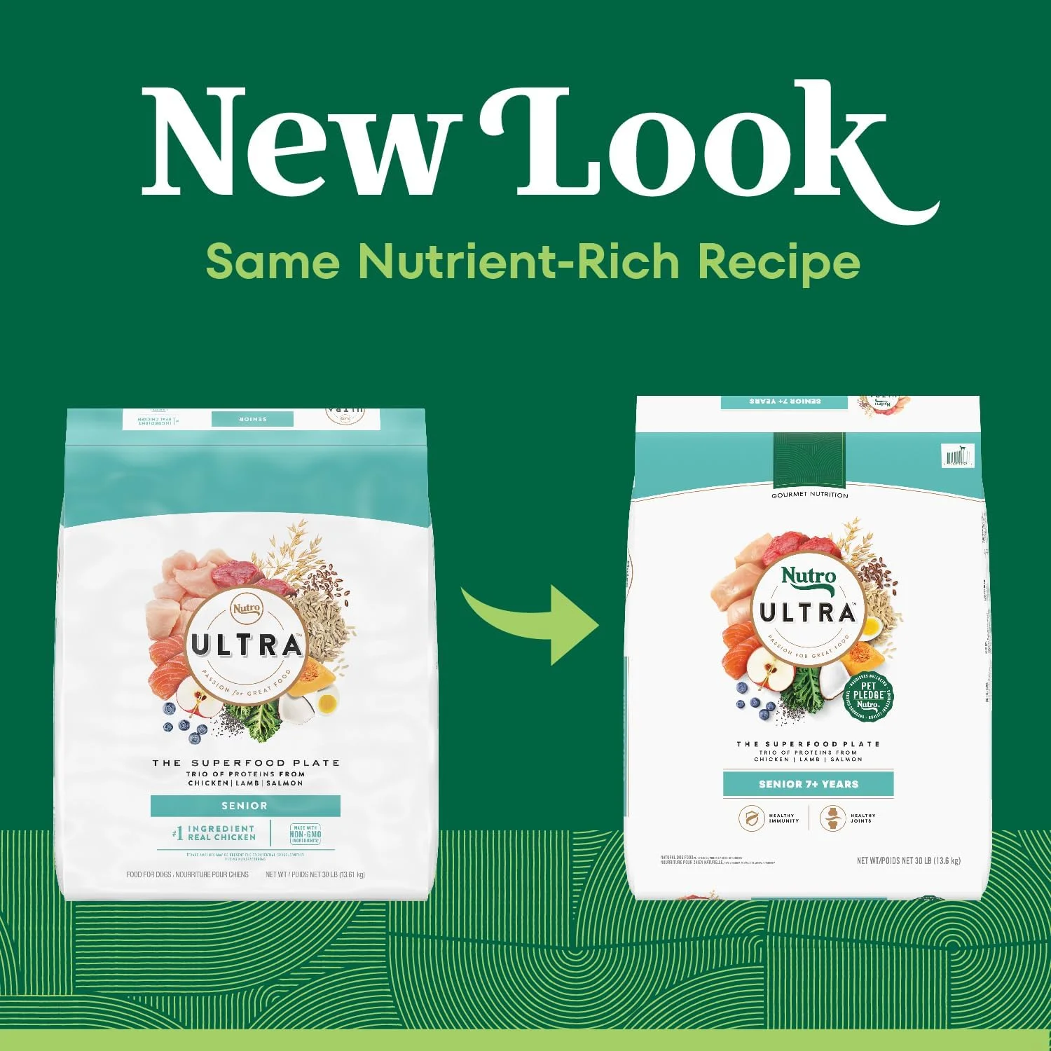 غذای خشک سگ مسن نوتریو اولترا با پروتئین سه گانه از مرغ، بره و ماهی سالمون، کیسه 30 پوندی