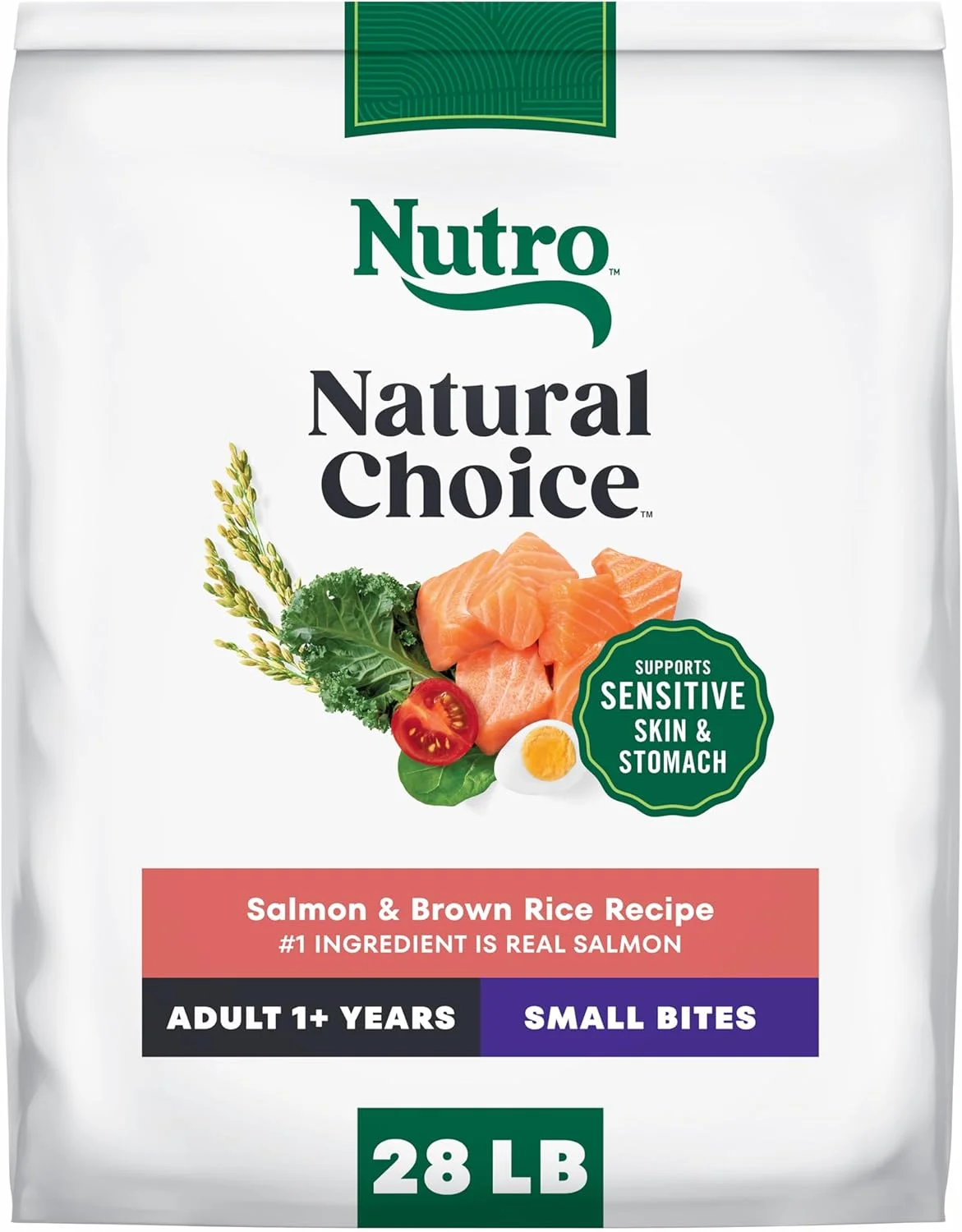 غذای خشک سگ بالغ نوتریو نچرال چویس با تکه های کوچک، طعم سالمون و برنج قهوه ای، 28 پوند