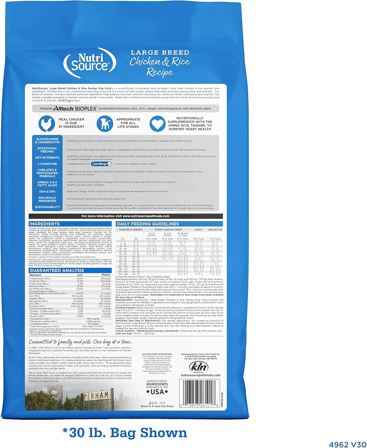 غذای خشک سگ بالغ نوتری سورس، تهیه شده با مرغ و برنج، نژاد بزرگ، با غلات کامل، 30 پوند