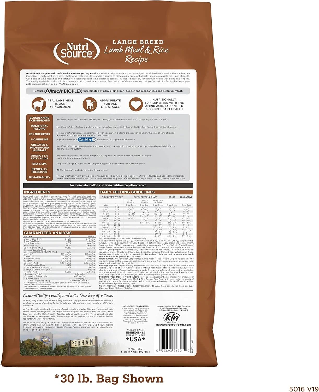 غذای خشک سگ بالغ نوتری سورس، تهیه شده با گوشت بره و برنج، مخصوص نژادهای بزرگ، با غلات کامل، 30 پوندی