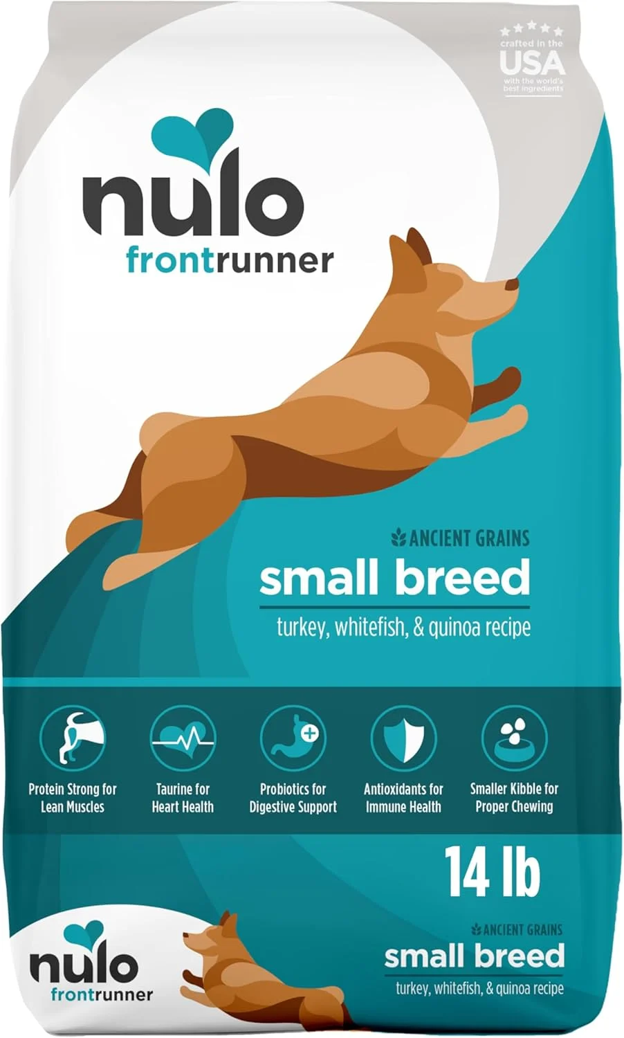 غذای خشک سگ نژاد کوچک نولو فرانت رانر، دانه غلات باستانی ممتاز با دانه های کوچک برای جویدن مناسب، حاوی تورین برای سلامت قلب و پروبیوتیک برای حمایت از هضم