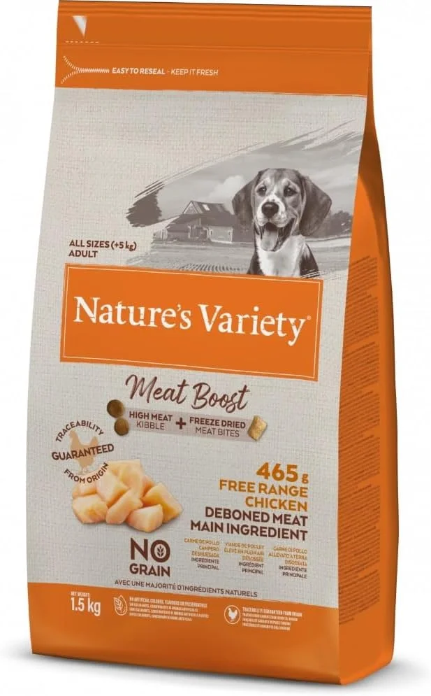 غذای خشک کامل سگ بالغ با طعم مرغ نژاد آزاد Nature's Variety Meat Boost - 1.5 کیلوگرم