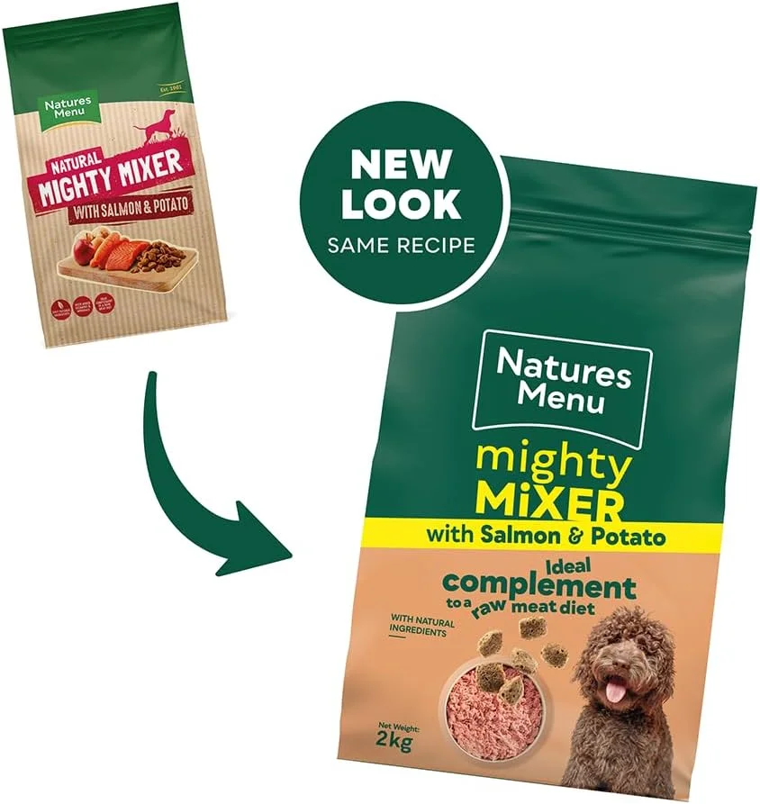 بیسکویت مخلوط قوی Natures Menu با طعم ماهی سالمون و سیب زمینی (2 کیلوگرم)