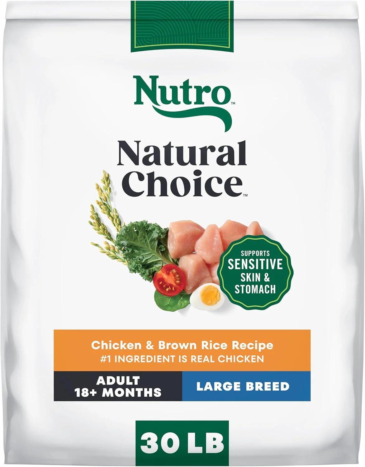 غذای خشک سگ بالغ نژاد بزرگ NUTRO NATURAL CHOICE، دستور پخت مرغ و برنج قهوه ای، کیسه 30 پوندی