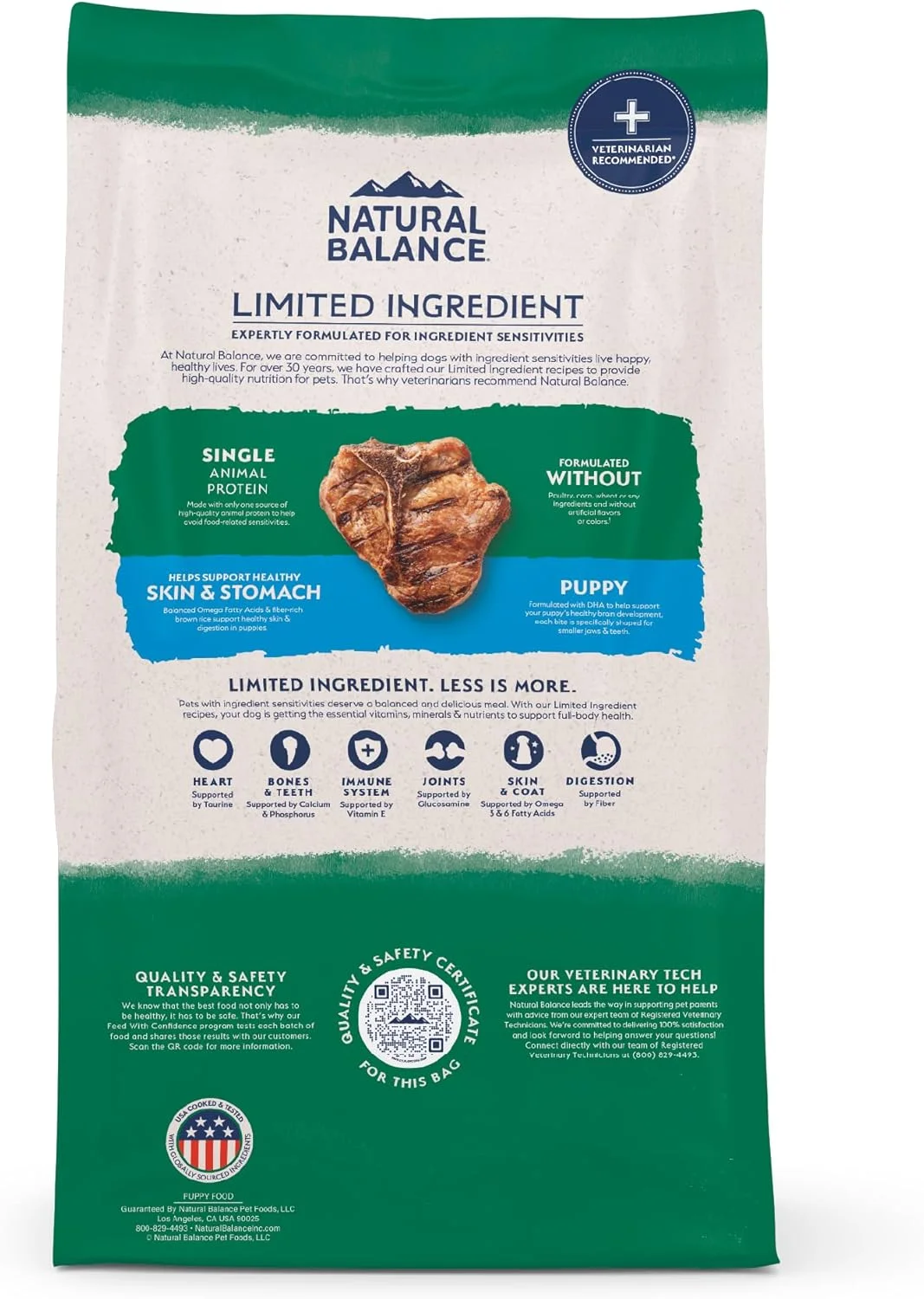 غذای خشک سگ توله با رژیم غذایی محدود با مواد طبیعی بالانس، حاوی غلات سالم و پروتئین های مختلف شامل ماهی سالمون، مرغ یا بره