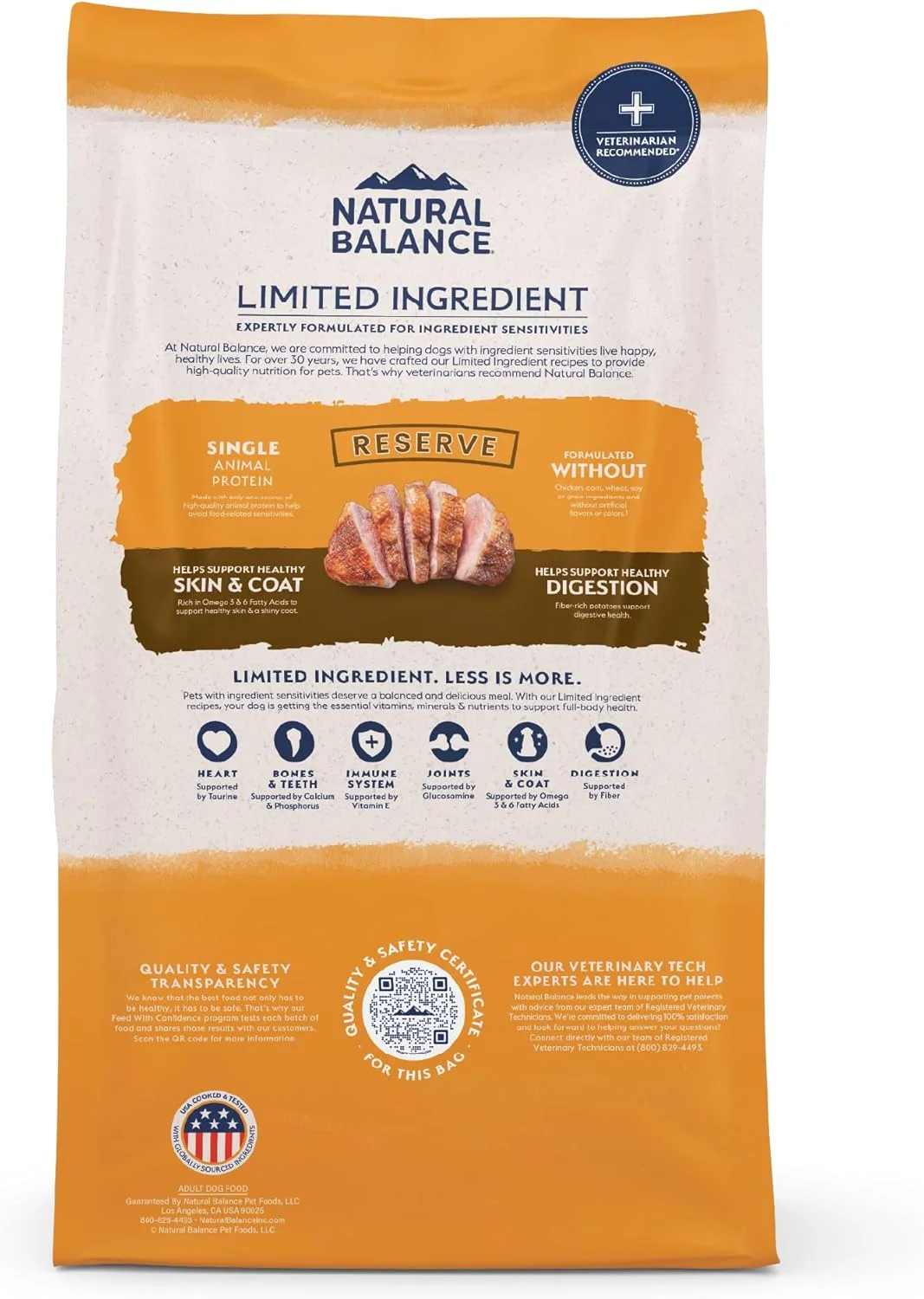 غذای خشک سگ با طعم اردک و سیب زمینی Natural Balance با رژیم غذایی محدود | غذای خشک بدون غلات برای سگ های بالغ | کیسه 5.4 کیلوگرمی