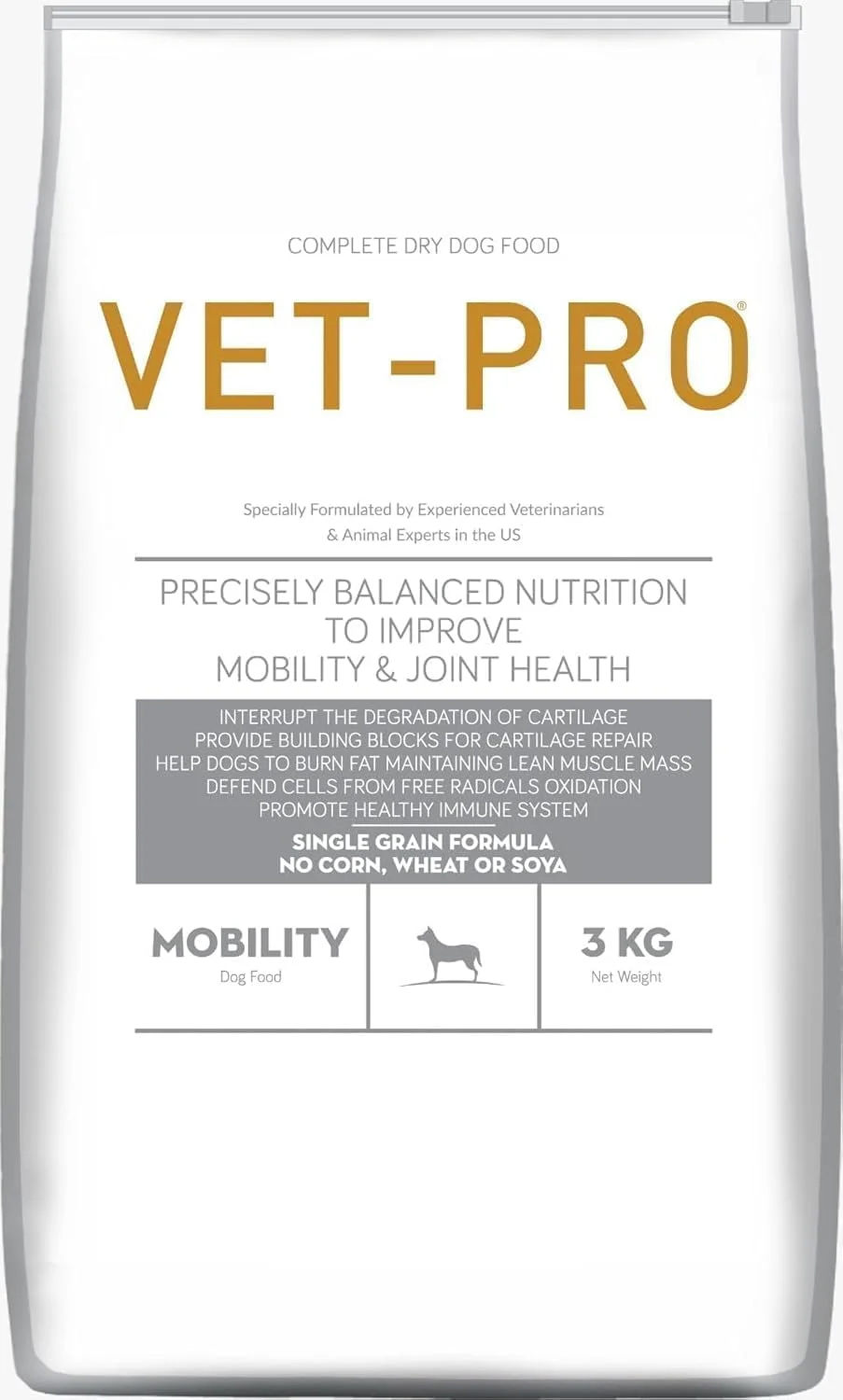 غذای خشک سگ بالغ Vetpro Mobility برای بهبود تحرک و سلامت مفاصل، تقویت سیستم ایمنی سالم، طعم مرغ - 3 کیلوگرم