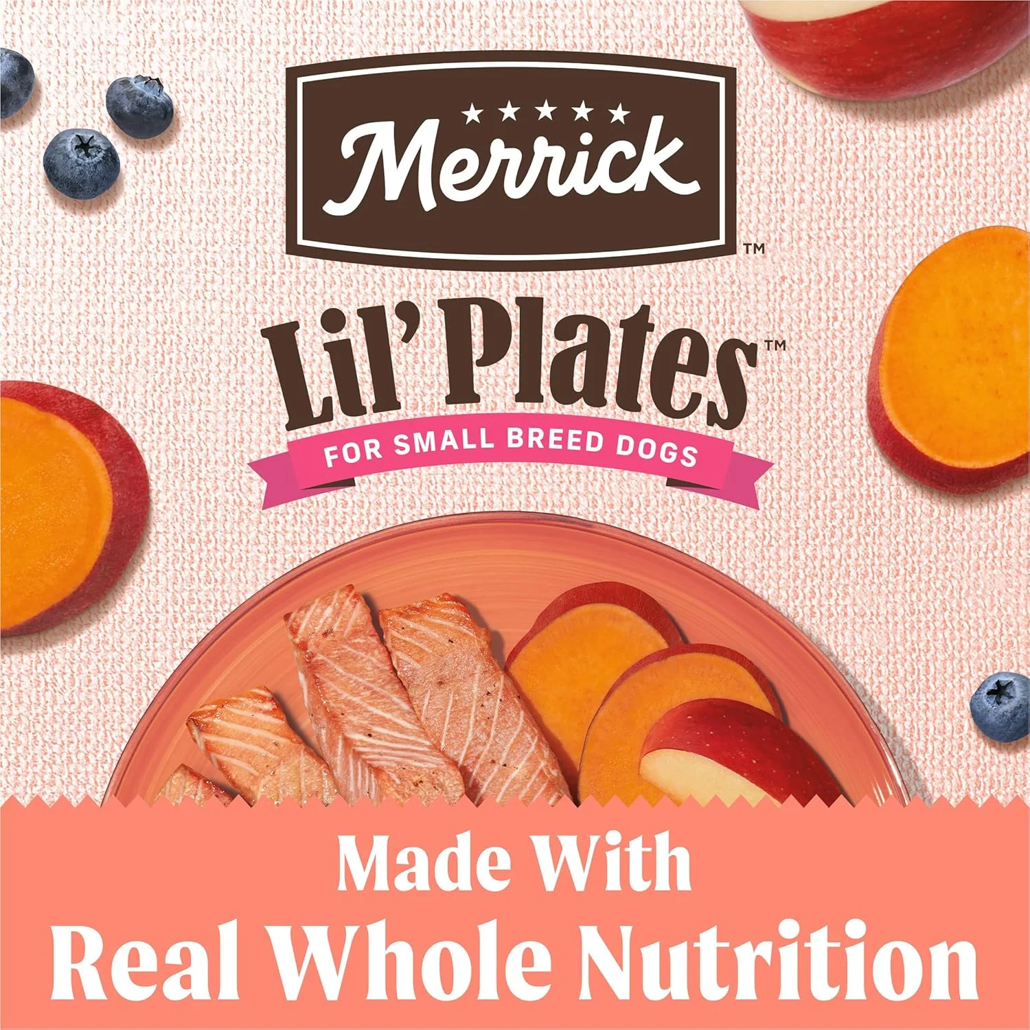 غذای خشک سگ بدون غلات مرغوب Merrick Lil’ Plates برای سگ های کوچک، ماهی سالمون واقعی و سیب زمینی شیرین - کیسه 12.0 پوندی